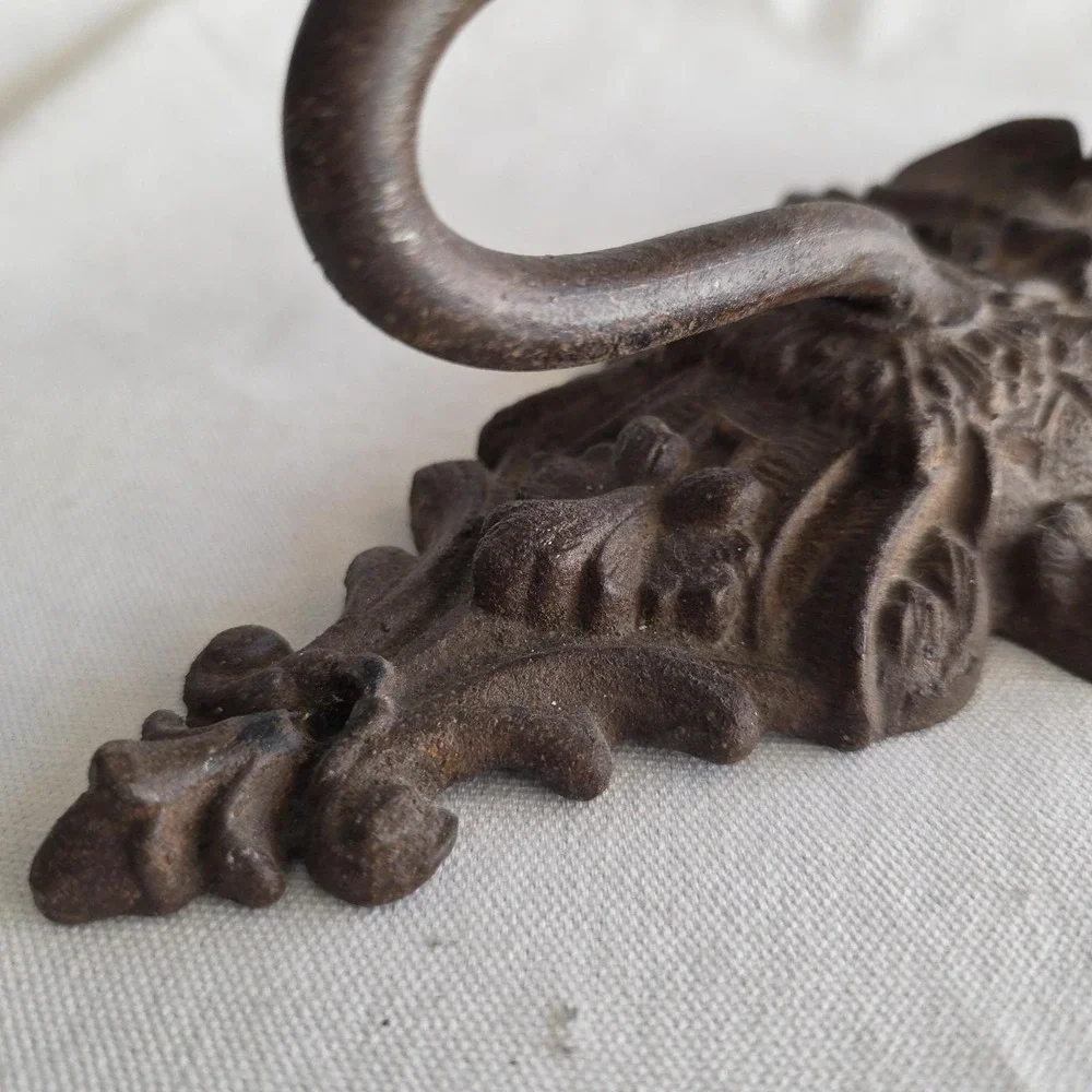 Antique Baroque Victorian Cherub Angel Wall Mount Coat Hook Ornate. Cast Iron.